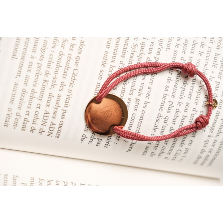 BRACELET CORDON MIXTE ROUGE MEDAILLE PERSONNALISABLE ACIER INOX GOLD