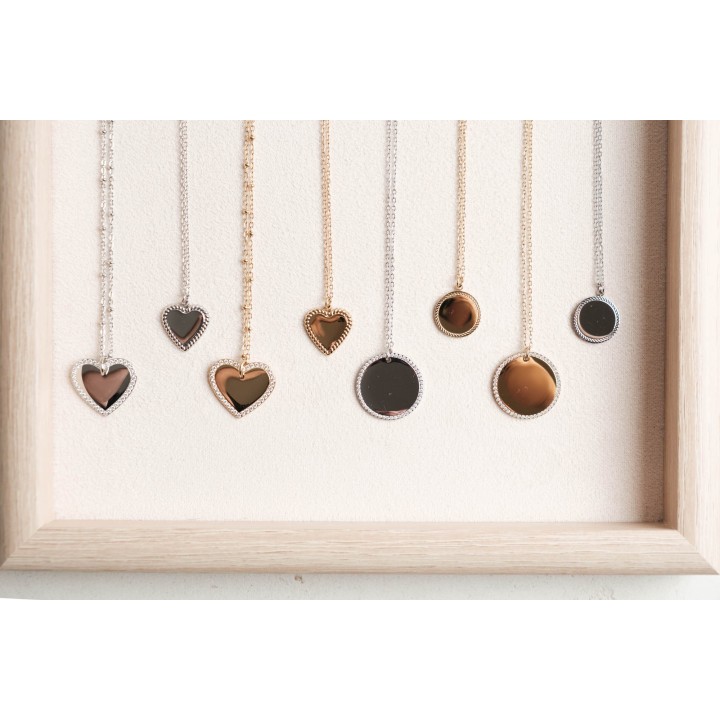 COLLIER COEUR MAILLE CLASSIQUE PERSONNALISABLE ACIER INOX GOLD