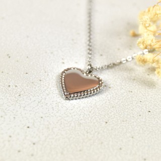 COLLIER COEUR MAILLE CLASSIQUE PERSONNALISABLE ACIER INOX SILVER