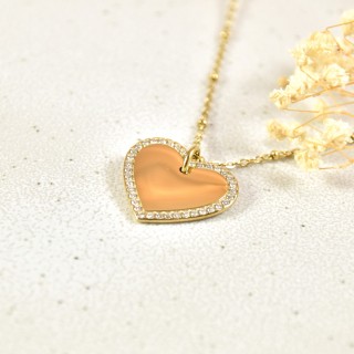 COLLIER COEUR STRASS MAILLE PERLES PERSONNALISABLE ACIER INOX GOLD