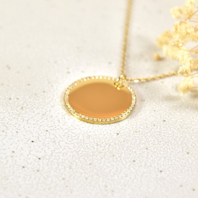 COLLIER ROND STRASS MAILLE PERLES PERSONNALISABLE ACIER INOX GOLD