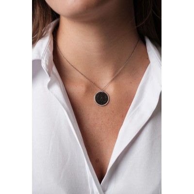 COLLIER ROND STRASS MAILLE PERLES PERSONNALISABLE ACIER INOX SILVER