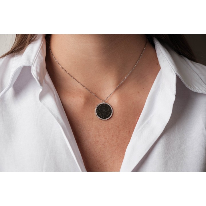 COLLIER ROND STRASS MAILLE PERLES PERSONNALISABLE ACIER INOX SILVER