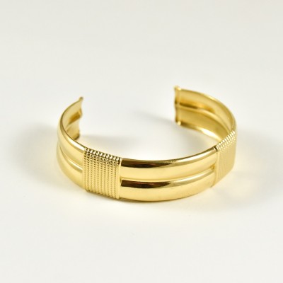 JONC OUVERT BANDEAUX PERLES ACIER INOXYDABLE GOLD PETIT PRIX