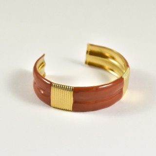 JONC OUVERT ORANGE BANDEAUX PERLES ACIER INOXYDABLE GOLD PETIT PRIX