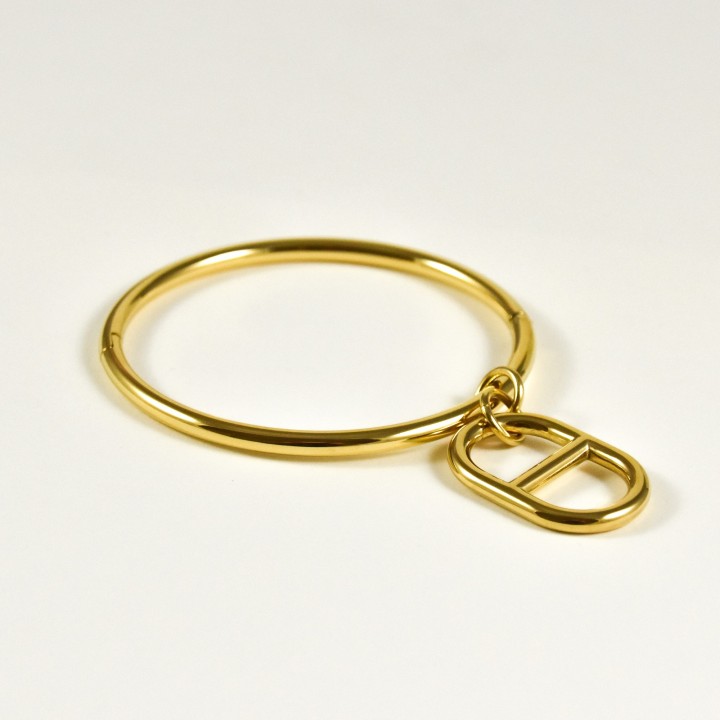 BRACELET PERLES GRIS METALLISE MEDAILLON ACIER INOX GOLD PETIT PRIX