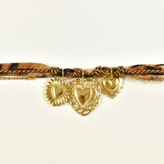 BRACELET PERLES GRIS METALLISE MEDAILLON ACIER INOX GOLD PETIT PRIX