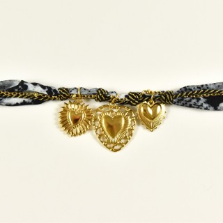 BRACELET PERLES GRIS METALLISE MEDAILLON ACIER INOX GOLD PETIT PRIX