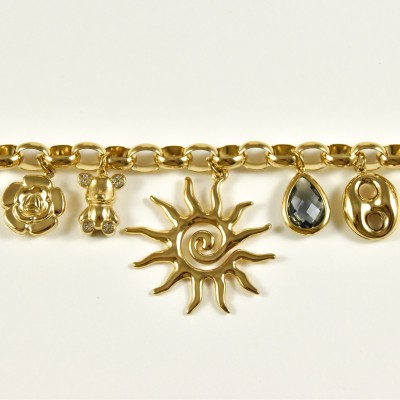 BRACELET CHARMS SOLEIL OURSON FLEUR ACIER INOXYDABLE GOLD PETIT PRIX