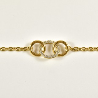 BRACELET TROIS ANNEAUX STRASS ACIER INOXYDABLE GOLD PETIT PRIX