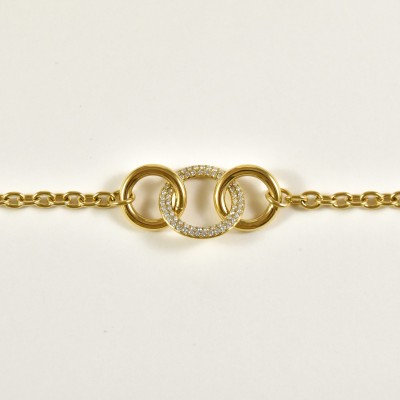 BRACELET TROIS ANNEAUX STRASS ACIER INOXYDABLE GOLD PETIT PRIX