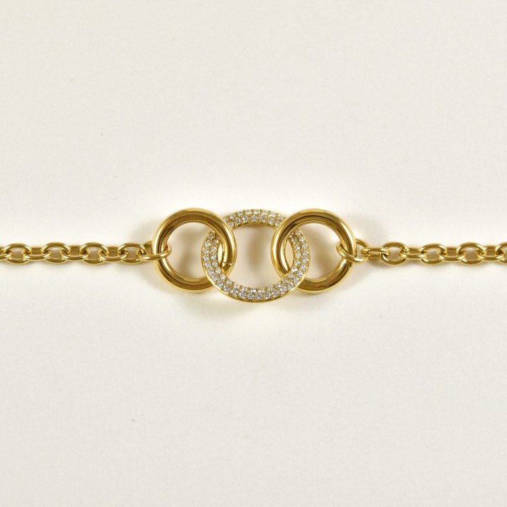 BRACELET TROIS ANNEAUX STRASS ACIER INOXYDABLE GOLD PETIT PRIX