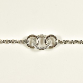 BRACELET TROIS ANNEAUX STRASS ACIER INOXYDABLE SILVER PETIT PRIX