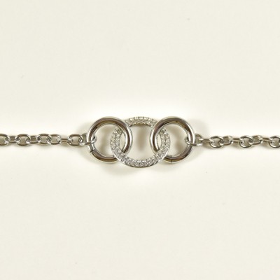 BRACELET PERLES GRIS METALLISE MEDAILLON ACIER INOX GOLD PETIT PRIX