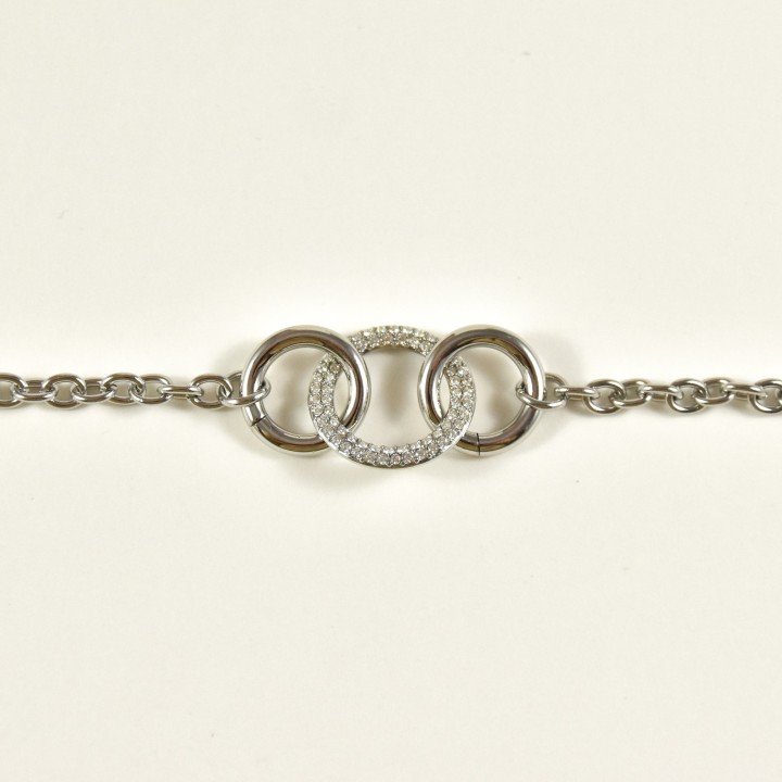 BRACELET TROIS ANNEAUX STRASS ACIER INOXYDABLE SILVER PETIT PRIX