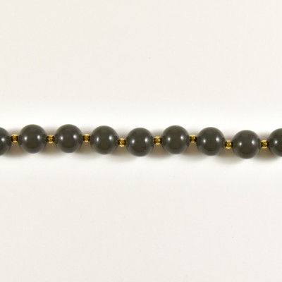 BRACELET PERLES GRIS METALLISE MEDAILLON ACIER INOX GOLD PETIT PRIX