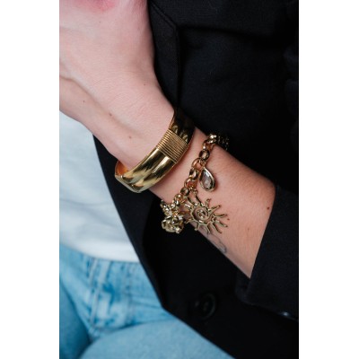 JONC OUVERT BANDEAUX PERLES ACIER INOXYDABLE GOLD PETIT PRIX