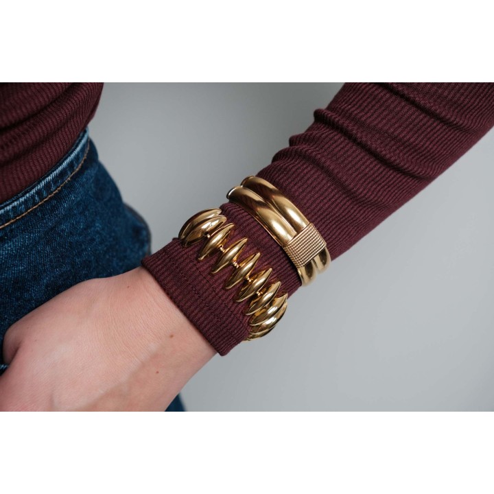 JONC OUVERT BANDEAUX PERLES ACIER INOXYDABLE GOLD PETIT PRIX