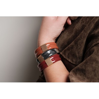 JONC OUVERT NOIR BANDEAUX PERLES ACIER INOXYDABLE GOLD PETIT PRIX