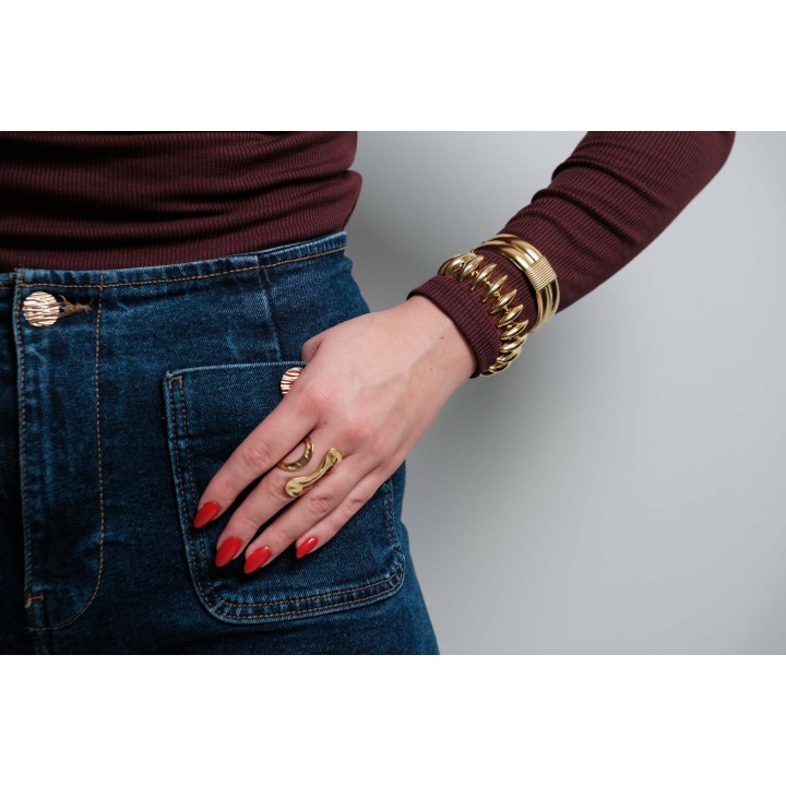 BRACELET PERLES OVALES ALLONGEES ACIER INOXYDABLE GOLD PETIT PRIX