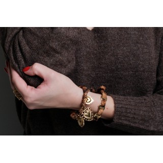 BRACELET CORDON RUBAN COEURS SACRES ACIER INOXYDABLE GOLD PETIT PRIX