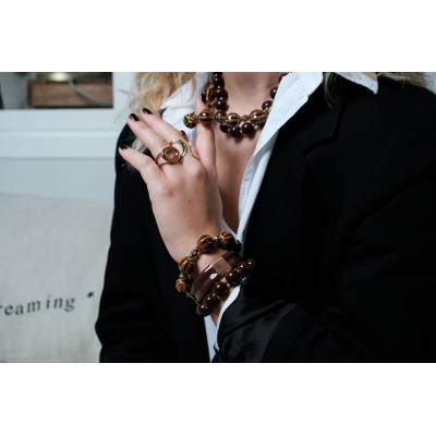 BRACELET PERLES MARRON IRISEES PERLES ACIER INOXYDABLE GOLD PETIT PRIX