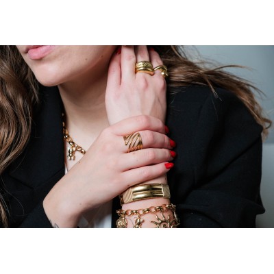 BRACELET CHARMS SOLEIL OURSON FLEUR ACIER INOXYDABLE GOLD PETIT PRIX