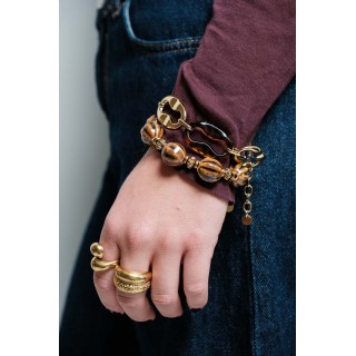 BRACELET MAILLE PLATE MARRON TACHETE ACIER INOXYDABLE GOLD PETIT PRIX