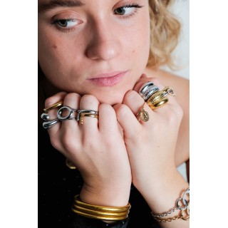 BRACELET TROIS ANNEAUX STRASS ACIER INOXYDABLE GOLD PETIT PRIX