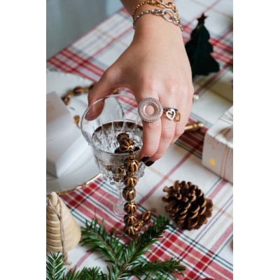 BRACELET TROIS ANNEAUX STRASS ACIER INOXYDABLE GOLD PETIT PRIX