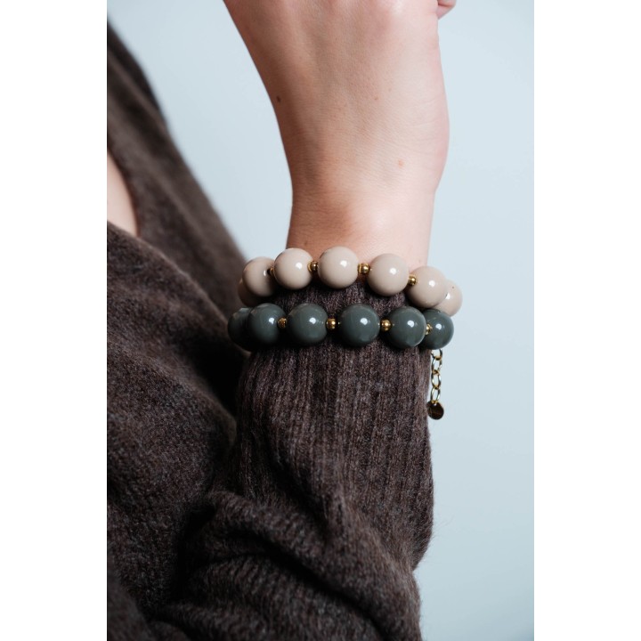 BRACELET PERLES BEIGES PERLES ACIER INOXYDABLE GOLD PETIT PRIX