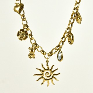 COLLIER CHARMS SOLEIL COEUR FLEUR ACIER INOXYDABLE GOLD PETIT PRIX