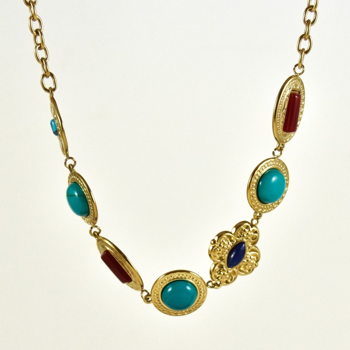 COLLIER MEDAILLES GRAVEES MULTICOLORE ACIER INOXYDABLE GOLD PETIT PRIX