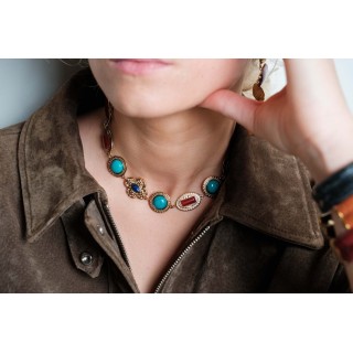 COLLIER MEDAILLES GRAVEES MULTICOLORE ACIER INOXYDABLE GOLD PETIT PRIX