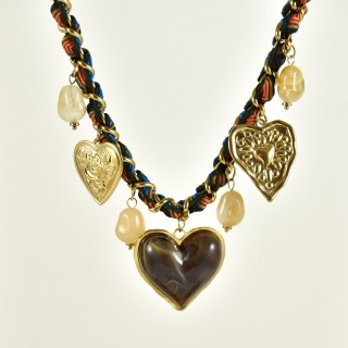 COLLIER MAILLE CORDON TORSADE COEURS ACIER INOXYDABLE GOLD PETIT PRIX