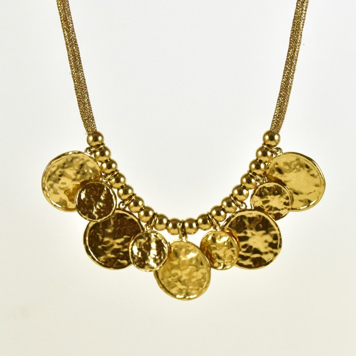 COLLIER CORDON PAMPILLES MARTELEES ACIER INOXYDABLE GOLD PETIT PRIX