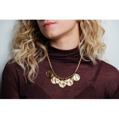 COLLIER CORDON PAMPILLES MARTELEES ACIER INOXYDABLE GOLD PETIT PRIX