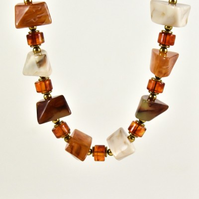 SAUTOIR PERLES MARRONS ET GOLD ACIER INOXYDABLE GOLD PETIT PRIX