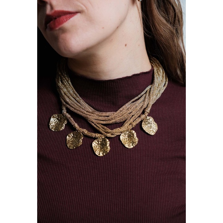 COLLIER MULTIRANGS GOLD PAMPILLES ACIER INOXYDABLE GOLD PETIT PRIX