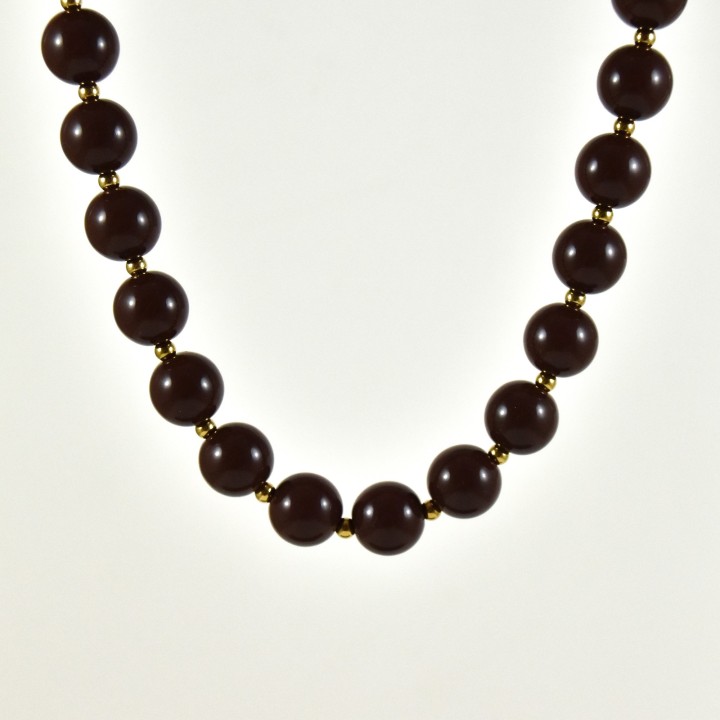 COLLIER PELRES RONDES MARRONS ET GOLD ACIER INOXYDABLE GOLD PETIT PRIX