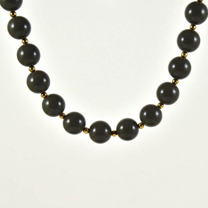 COLLIER PELRES RONDES GRISES ET GOLD ACIER INOXYDABLE GOLD PETIT PRIX