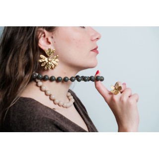 COLLIER PELRES RONDES GRISES ET GOLD ACIER INOXYDABLE GOLD PETIT PRIX