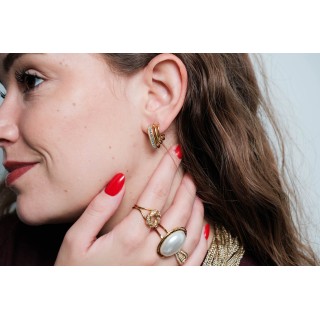 PUCES CISELEES ANNEAUX STRASS ACIER INOXYDABLE GOLD PETIT PRIX