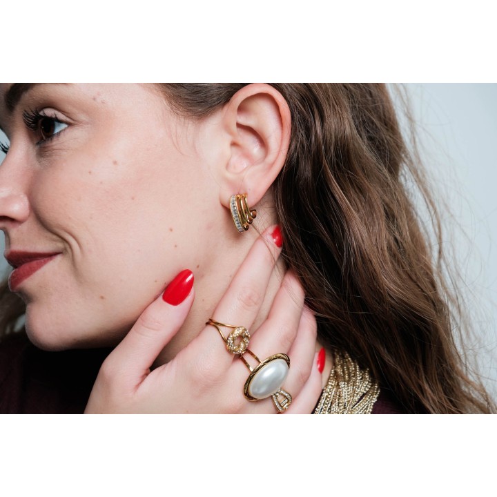 PUCES CISELEES ANNEAUX STRASS ACIER INOXYDABLE GOLD PETIT PRIX