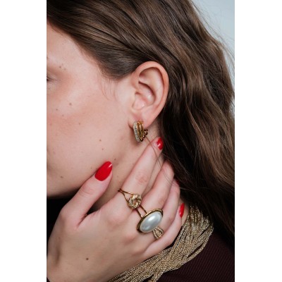 PUCES CISELEES ANNEAUX STRASS ACIER INOXYDABLE GOLD PETIT PRIX