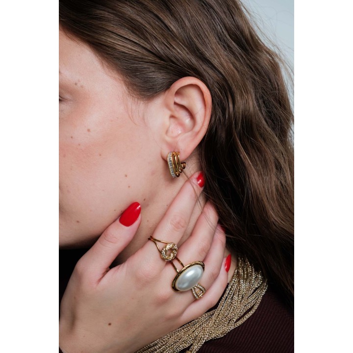 BOUCLES ANNEAUX ENTRELACES ACIER INOXYDABLE SILVER PETIT PRIX