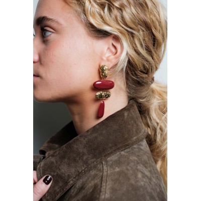 BOUCLES PASTILLES MARTELEES ROUGES ACIER INOXYDABLE GOLD PETIT PRIX