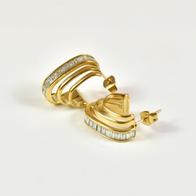 PUCES CISELEES ANNEAUX STRASS ACIER INOXYDABLE GOLD PETIT PRIX