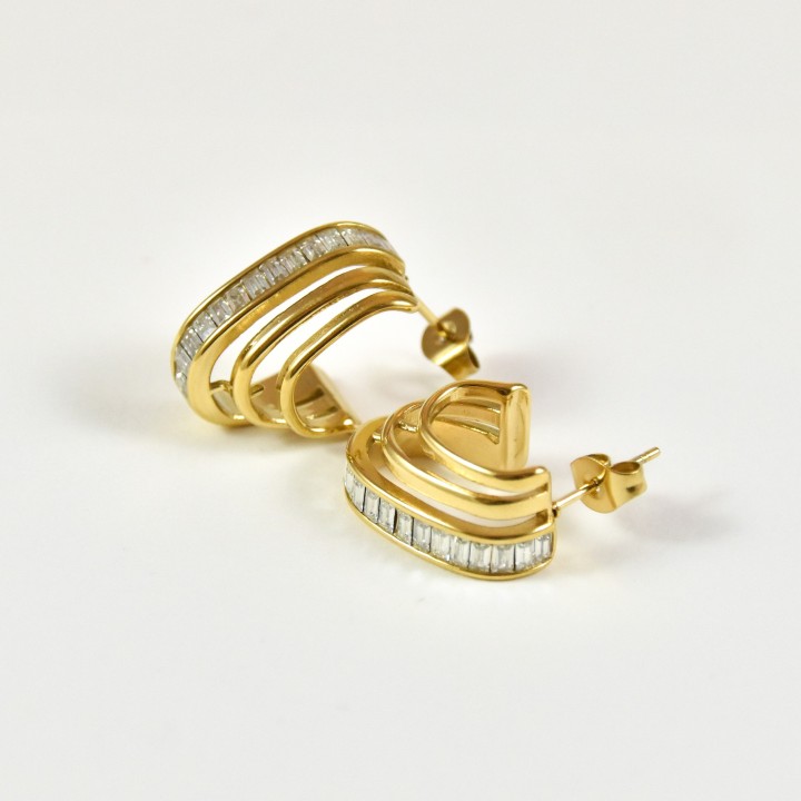 PUCES CISELEES ANNEAUX STRASS ACIER INOXYDABLE GOLD PETIT PRIX