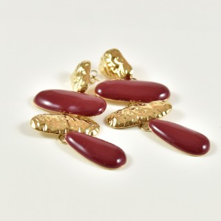 BOUCLES PASTILLES MARTELEES ROUGES ACIER INOXYDABLE GOLD PETIT PRIX